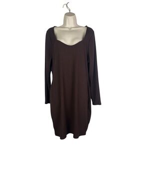 Bar III Chocolate Brown Ribbed Long Sleeve Scoop Neck Dress